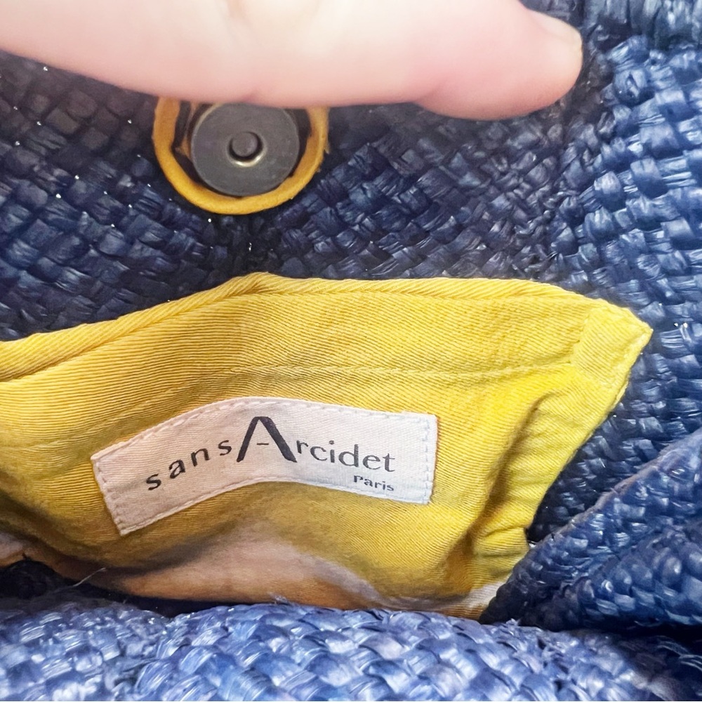 Sans Arcidet Paris Raffia Top Handle Bag Small Tote Solid Navy NWOT - Picture 5 of 7